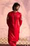 SHRESTHA By VASTRAMAY Men's Red Silk Blend Embroidered Ethnic Kurta